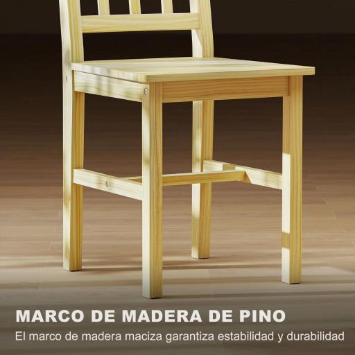 Juego de 2 Sillas de Comedor de Madera Sillas de Cocina con Respaldo de Listones, Asiento Amplio Madera Natural [3]