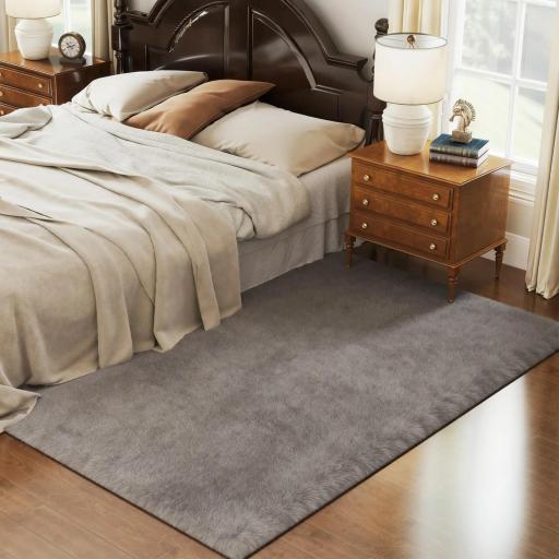 Alfombra Salón 160x230 cm Lavable en Lavadora Pelo Largo Estilo Moderno Tapete para Sala de Estar Dormitorio Gris Claro [5]
