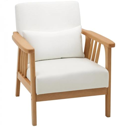 Sillón de Salón Tapizado en Terciopelo con Cojín y Patas de Madera de Caucho para Oficina 68x75x78 cm Crema [10]