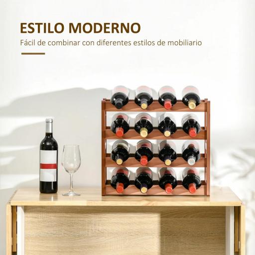 Botellero de Madera Bambú de 4 Niveles para 16 Botellas de Vino Carga Máxima 75 kg 43x23,5x38 cm Marrón [3]