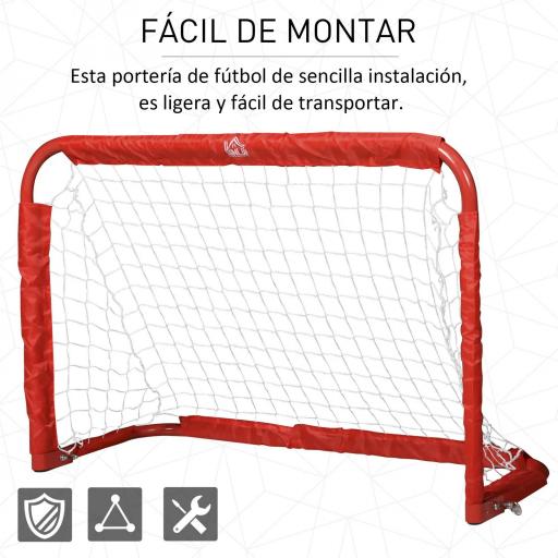 Mini Porterías de Fútbol Plegables Set de 2 Porterías de Exterior para Niños y Adultos 90x36x60 cm Rojo [4]