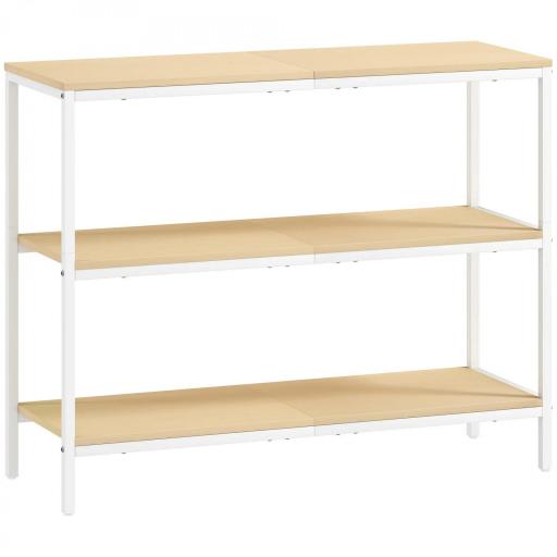 Consola de Recibidor con 3 Estantes Abiertos y Patas de Metal para Pasillo Entrada Salón Dormitorio Natural y Blanco [10]