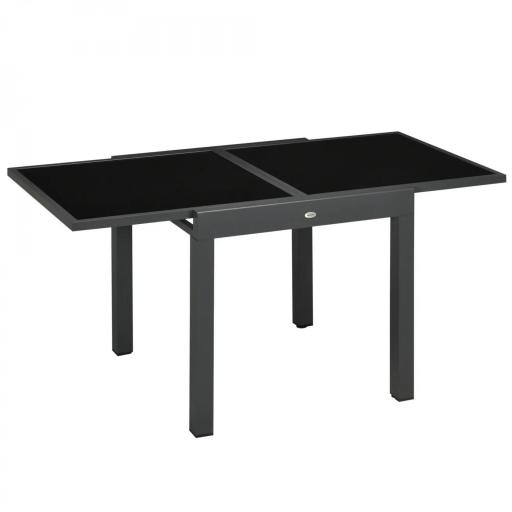 Mesa de Jardín Extensible de Aluminio Mesa Rectangular con Encimera de Vidrio Templado para Terraza 80-160x80x75cm Negro [9]