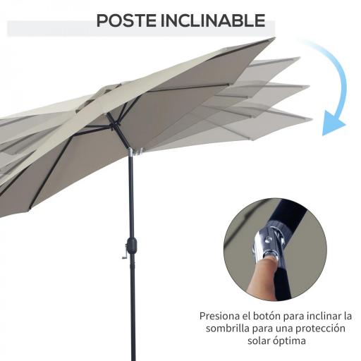 Sombrilla de Jardín Ø295x250 cm con Manivela Parasol Exterior con Mecanismo de Inclinación y Poste Desmontable de Metal para Terraza Piscina Patio Gris Claro [2]