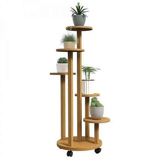 Soporte para Plantas de Bambú con Ruedas de 5 Niveles Estantería Redonda para Plantas para Esquina 33x33x90 cm Natural [9]