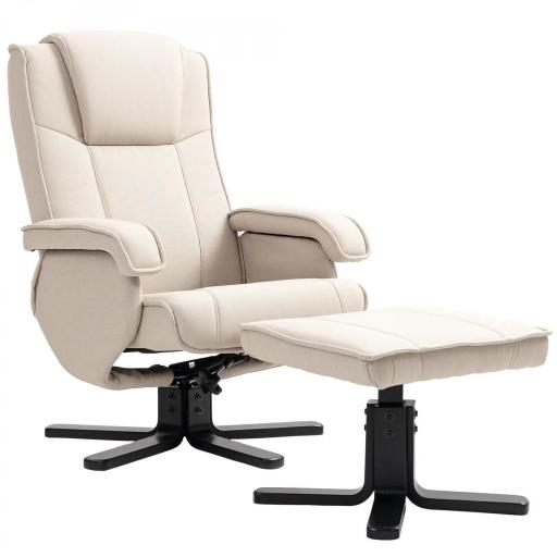 Sillón Relax Reclinable con Reposapiés Giratoria Tapizado en Lino con Base de Madera Beige [8]