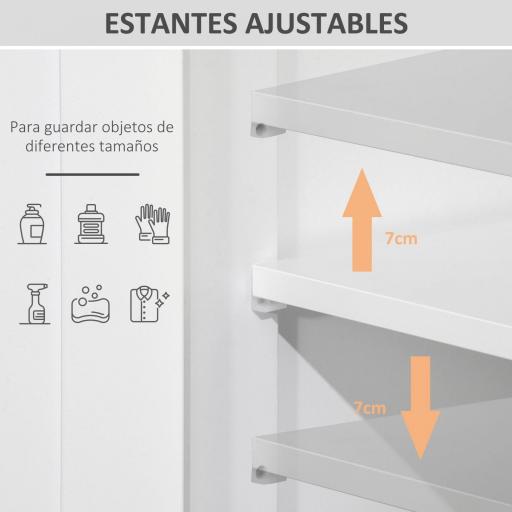 Armario de Baño con 2 Puertas Estante Ajustable 2 Cajones y Compartimento Abierto Mueble Auxiliar de Almacenaje para Salón Cocina 60x30x108,8 cm Blanco [3]