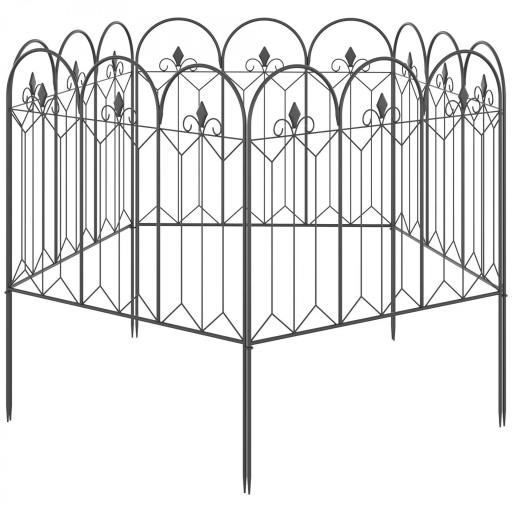 Set de 5 Vallas Decorativas para Jardín Metálicas 305x79,5 cm Combinación Libre Barrera para Animales Negro [7]