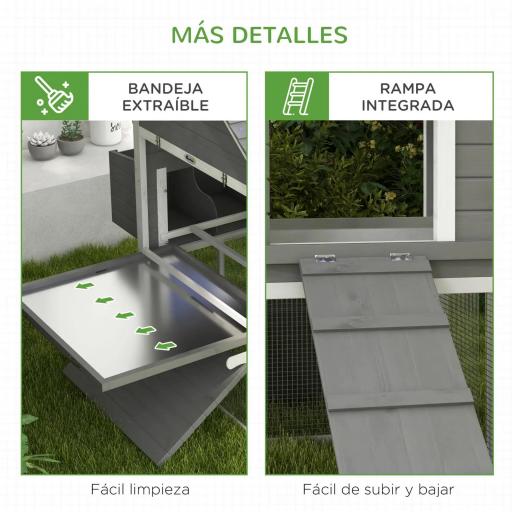 Gallinero de Madera 310,5x149,5x149cm Jaula para 4-6 Gallinas con 2 Ventanas Puertas Nido Bandeja Extraíble y Rampa Gris [3]