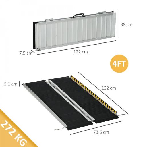 Rampa para Sillas de Ruedas Plegable de Aleación de Aluminio 122 cm con Adhesivos Reflectantes Carga 272 kg Negro [1]