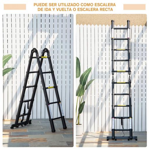 Escalera Telescópica Plagable Multifuncional Estable Marco en A Portátil de 10 Pasos 3 Formas 320x67x7 cm Negro [4]