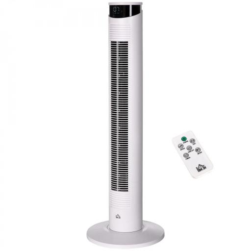 Ventilador de Torre Oscilante 45W con Control Remoto Temporizador de 12 h 3 Velocidades Pantalla LED Ø31,5x93 cm Blanco [8]