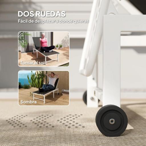 Tumbona Reclinable de Jardín Exterior con Ruedas Respaldo Ajustable en 5 Posiciones y Marco de Acero 166x60x84 cm Gris [4]