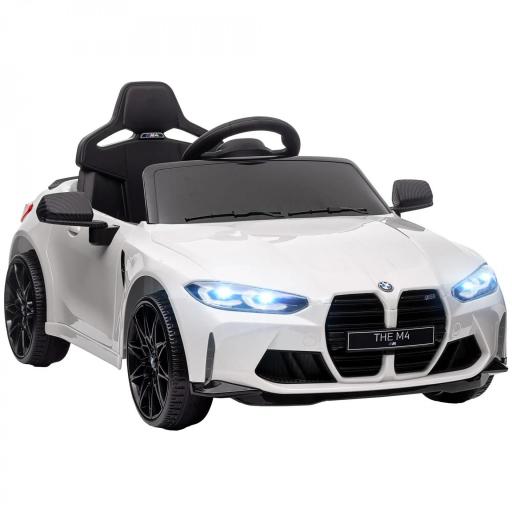 Coche de Batería para Niños 12V BMW M4 con Mando a Distancia Faros Bocina Música Velocidad 3-5 km/h Blanco [9]