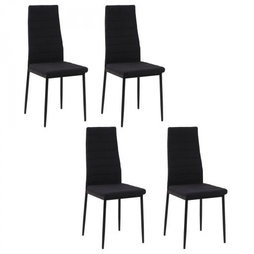 Pack de 4 Sillas de Cocina Modernas Tapizadas en Lino y Patas de Metal para Salón Carga 120 kg 41x50x97 cm Negro [7]