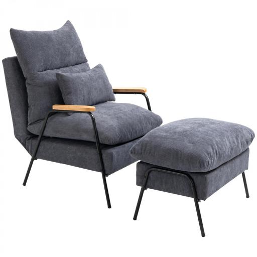 Sillón de Relax con Reposapiés Sillón Reclinable con Respaldo Ajustable Tapizado en Pana 68x91,5x88 cm Gris [9]