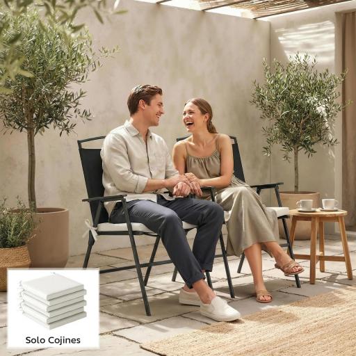 Juego de Cojines para Sillas de Comedor 46x42x7 cm 6 Piezas con Funda Lavable y Lazos, Impermeable y Anti-UV Crema [2]