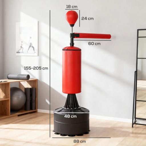 Saco de Boxeo de Pie con Bola de Velocidad y Barra Giratoria de 360° 88x48x155-205 cm Negro y Rojo [1]