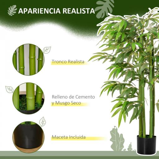Bambú Artificial 140 cm con Maceta y Cañas Realistas Árbol Sintético Interior para Decoración de Hogar Oficina Interior Verde [4]