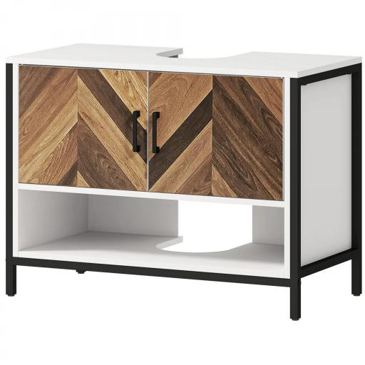 Mueble bajo Lavabo con 2 Puertas y Compartimento Abierto para Lavabo con o sin Pedestal 80x40x60 cm Crema y Nogal [4]