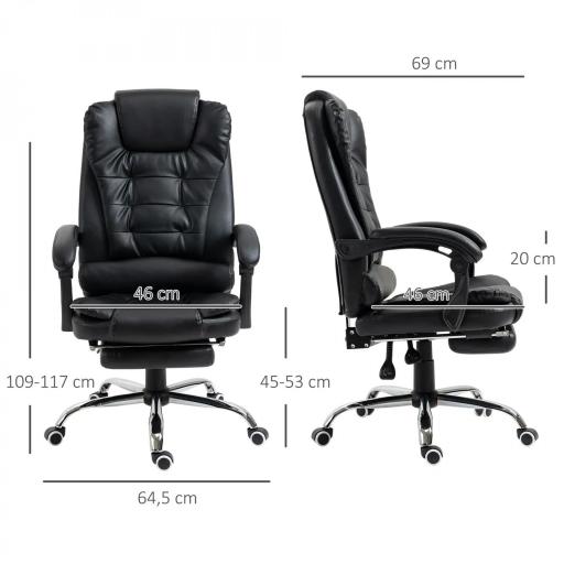 Silla de Escritorio con Reposapiés Silla Ejecutiva Giratoria con Altura Ajustable Tapizada en PU y Reposabrazos Negro [1]