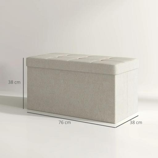 Puff Almacenaje, Banco Almacenaje Plegable 84 L 76x38x38 cm Tapizado en Lino Sintético Baúl de Almacenamiento Crema [1]