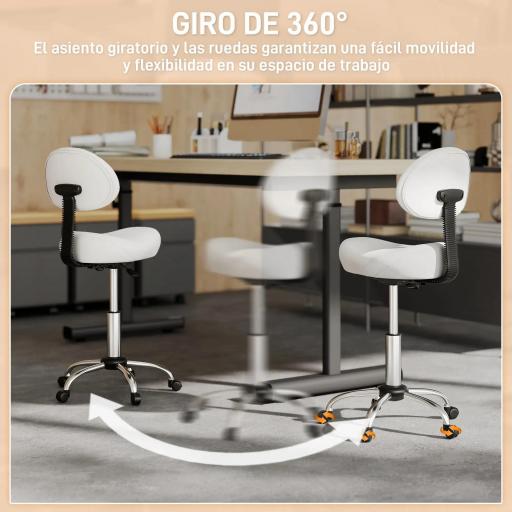 Taburete Giratorio con Respaldo y Ruedas Silla Ajustable para Salones de Belleza Estudio de Tatuajes 50x50x83-98cm Blanco [6]