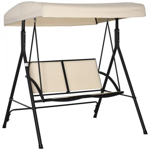 Columpio de Jardín Exterior de 2 Plazas Techo Ajustable y Marco de Acero Asientos de Textilene 140x118x162 cm Beige [8]