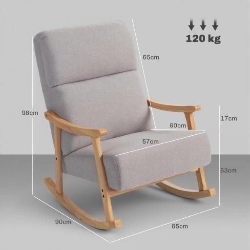 Silla Mecedora de Borreguito con Patas y Reposabrazos de Madera de Caucho Mecedora Carga 120 kg Gris Claro [1]