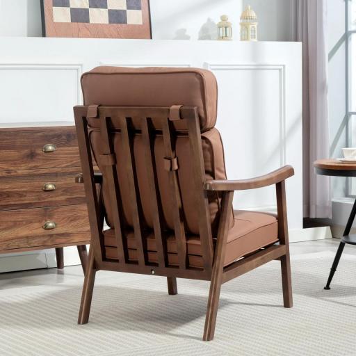 Sillón de Salón Tapizado en PU con Marco de Madera Cojines Acolchados Gruesos Marrón y Madera Nogal [8]