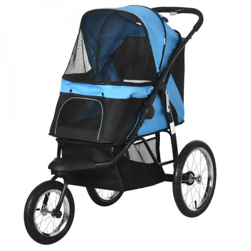 Carrito para Perros Medianos Pequeños con Cesta de Almacenaje Capota Ajustable y Ventana de Malla 111x58x107 cm Azul [9]