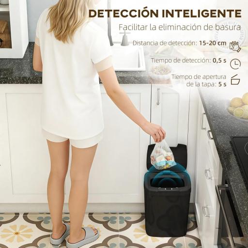 Cubo de Basura Cocina Automático 15 L con Sensor Infrarrojo y Modo Manual Anillo de Retención Antihuellas Negro [2]