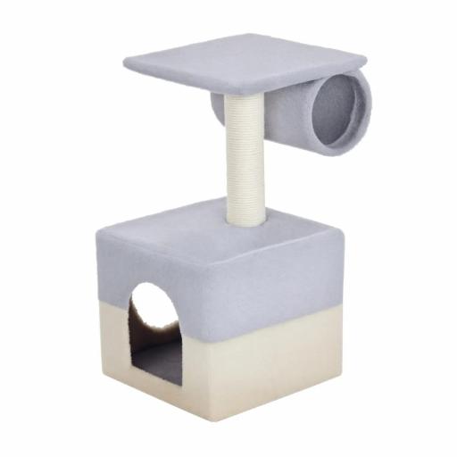 Rascador Árbol para Gatos 31x31x58 cm con Poste Central Casa Cama de Felpa Suave para Arañar Dormir y Jugar Gris y Beige [8]