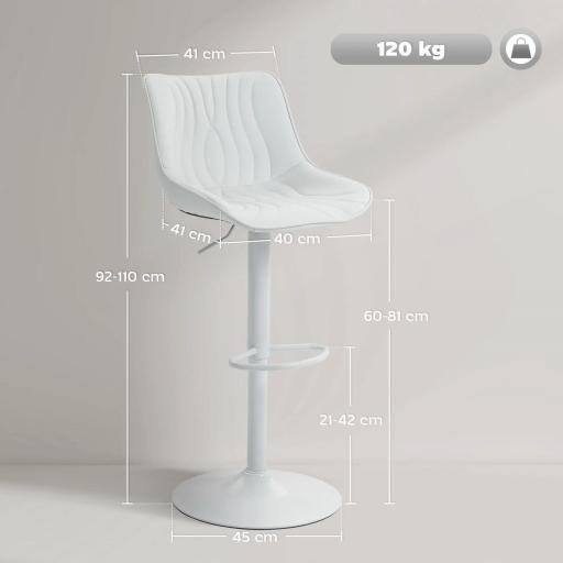 Juego de 2 Taburetes de Bar con Altura Ajustable Respaldo Asiento de Piel Sintética Marco de Acero y Reposapiés Blanco [1]
