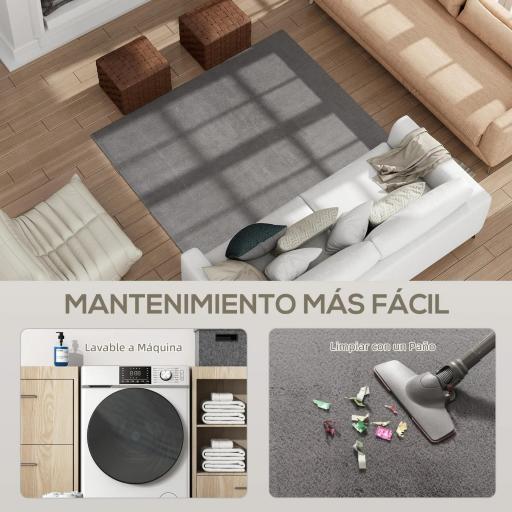 Alfombra Salón 120x160 cm Lavable en Lavadora Pelo Largo Estilo Moderno Tapete para Sala de Estar Dormitorio Gris Claro [4]