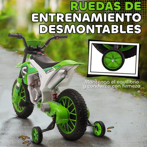 Moto Eléctrica para Niños de +3 Años 12V Moto de Juguete Infantil con 2 Ruedas de Equilibrio Velocidad 3-8 km/h Arranque Suave 106,5x51,5x68 cm Verde [5]