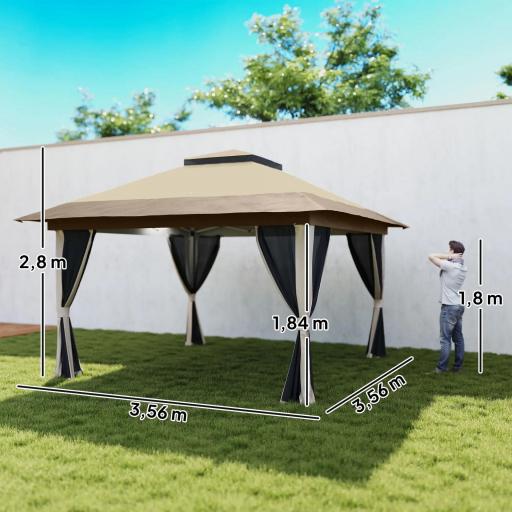 Cenador Plegable 3,6x3,6 m con Laterales de Malla UPF50+ Altura Ajustable Bolsa con Ruedas y Bolsas de Arena Beige [1]