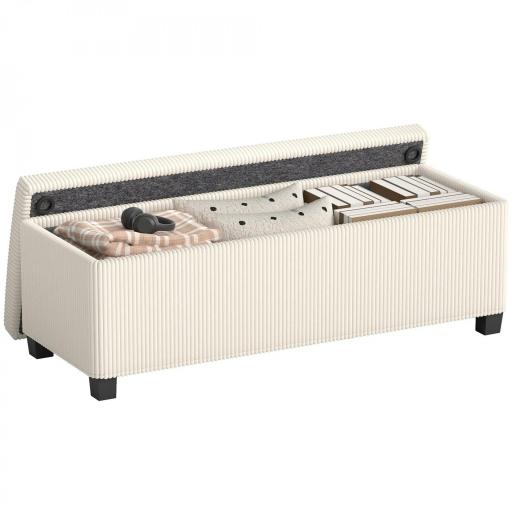 Banco Almacenaje Capacidad de 84 L 112x42x40cm Tapizado en Pana Pie de Cama para Sala de Estar Dormitorio Beige [2]
