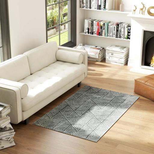 Alfombra Salón 170x120 cm Lavable en Lavadora Pelo Corto Estilo Moderno Tapete para Sala de Estar Dormitorio Gris Oscuro