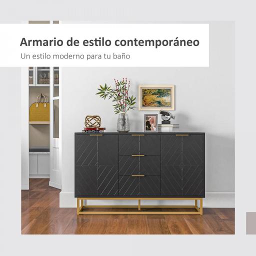 Aparador para Salón con 3 Cajones 2 Puertas y Estante Ajustable Mueble Auxiliar para Salón Antivuelco 120x40x76 cm Negro [2]