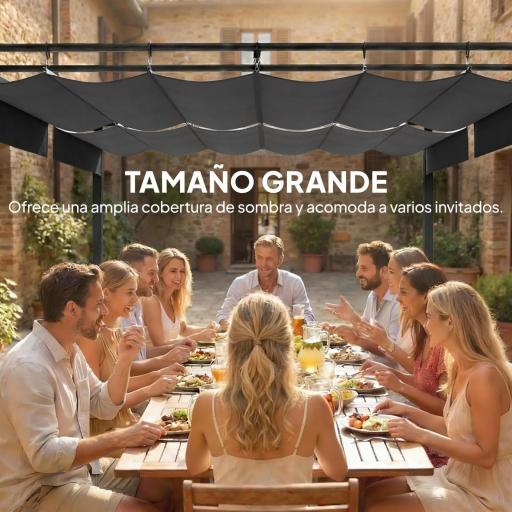 Pérgola de Jardín 6x3 m con Techo Retráctil Protección UPF50+ Drenaje Cenador de Jardín para Patio Exterior Gris Oscuro [3]