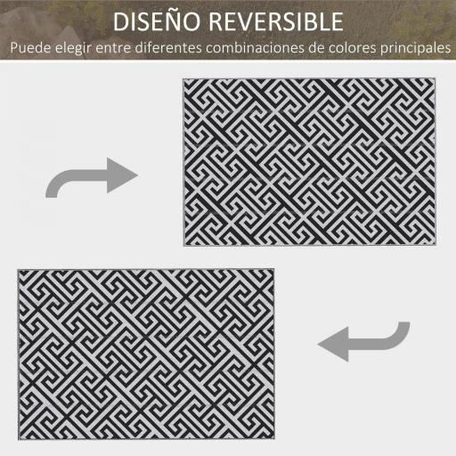 Alfombra de Exterior Reversible 182x274 cm con Patrón Geométrico Acabado Impermeable Blanco y Negro [8]