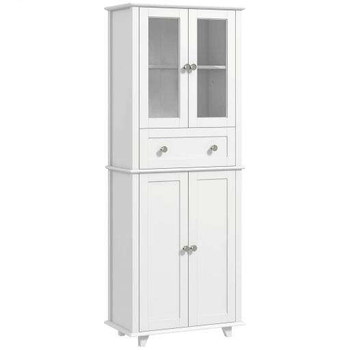 Alacena de Cocina Despensa Armario de Cocina con 2 Puertas de Vidrio Templado Cajón 61x35x168,5 cm Blanco [8]