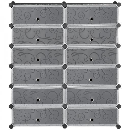 Armario Modular para Zapatos de Plástico con 12 Cubos Puertas y Conectores Diseño DIY para Entrada o Dormitorio Negro [8]
