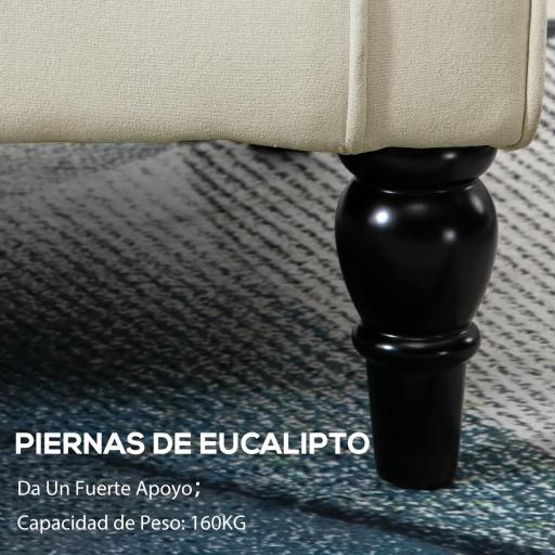 Sillón de Salón con Reposacabezas y Patas de Madera Butaca Carga 160 kg para Dormitorio Oficina Sala de Estar Crema [5]