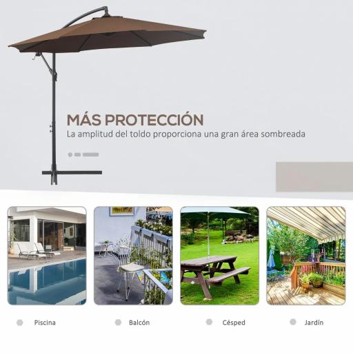 Sombrilla de Jardín Ø295 cm Parasol Excéntrico Inclinable con Manivela Base Cruzada y Soporte de Acero Café [6]