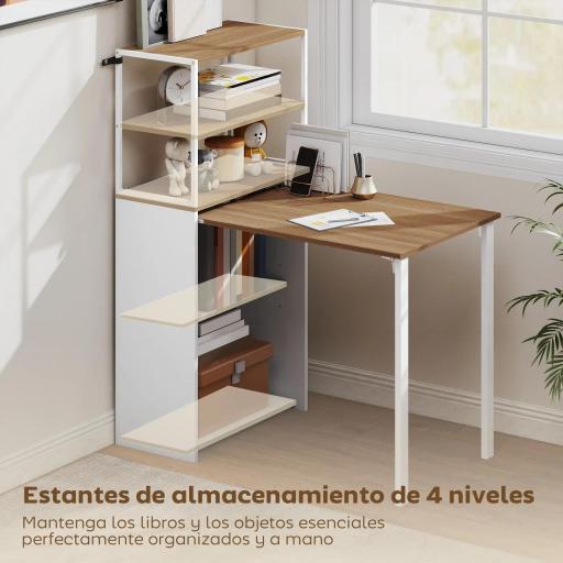 Escritorio Plegable con Estantería con 4 Estantes Mesa de Ordenador para Estudio Oficina Casa 105x60x127 cm Natural [3]