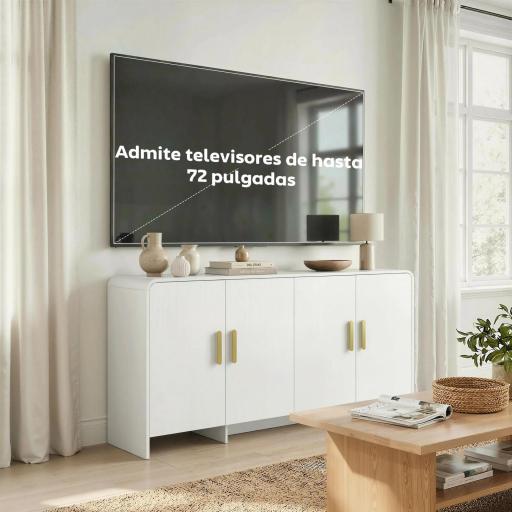 Aparador de Cocina con 4 Estantes 4 Puertas de Cierre Suave Mueble para TV de 72 Pulgadas 152x40x80 cm Blanco [4]