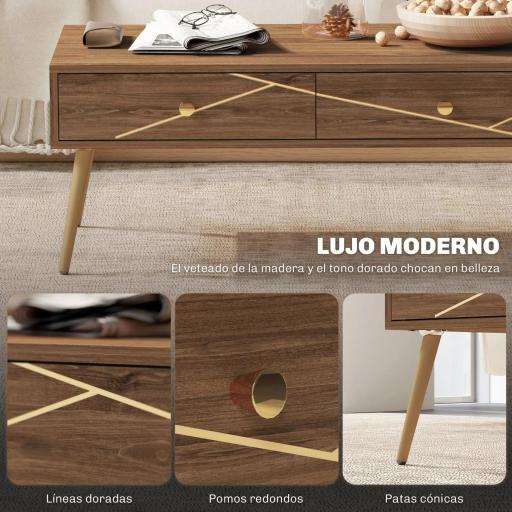 Mesa de Centro con 2 Cajones y Patas de Acero para Sala de Estar Dormitorio 100x50x41 cm Marrón [2]