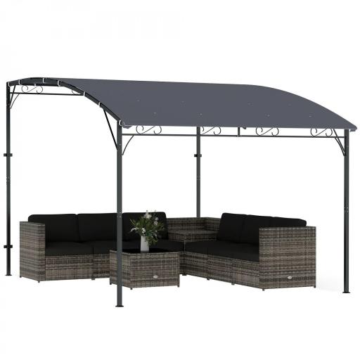 Pérgola de Pared 2,8x3,8 m con Techo Inclinado Orificios de Drenaje y Estructura Metálica Gris [9]